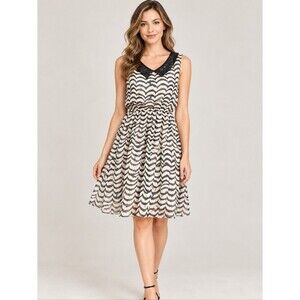EUC Rachel Kate Women’s Sequin collar sleeveless stripped wave pattern Dress